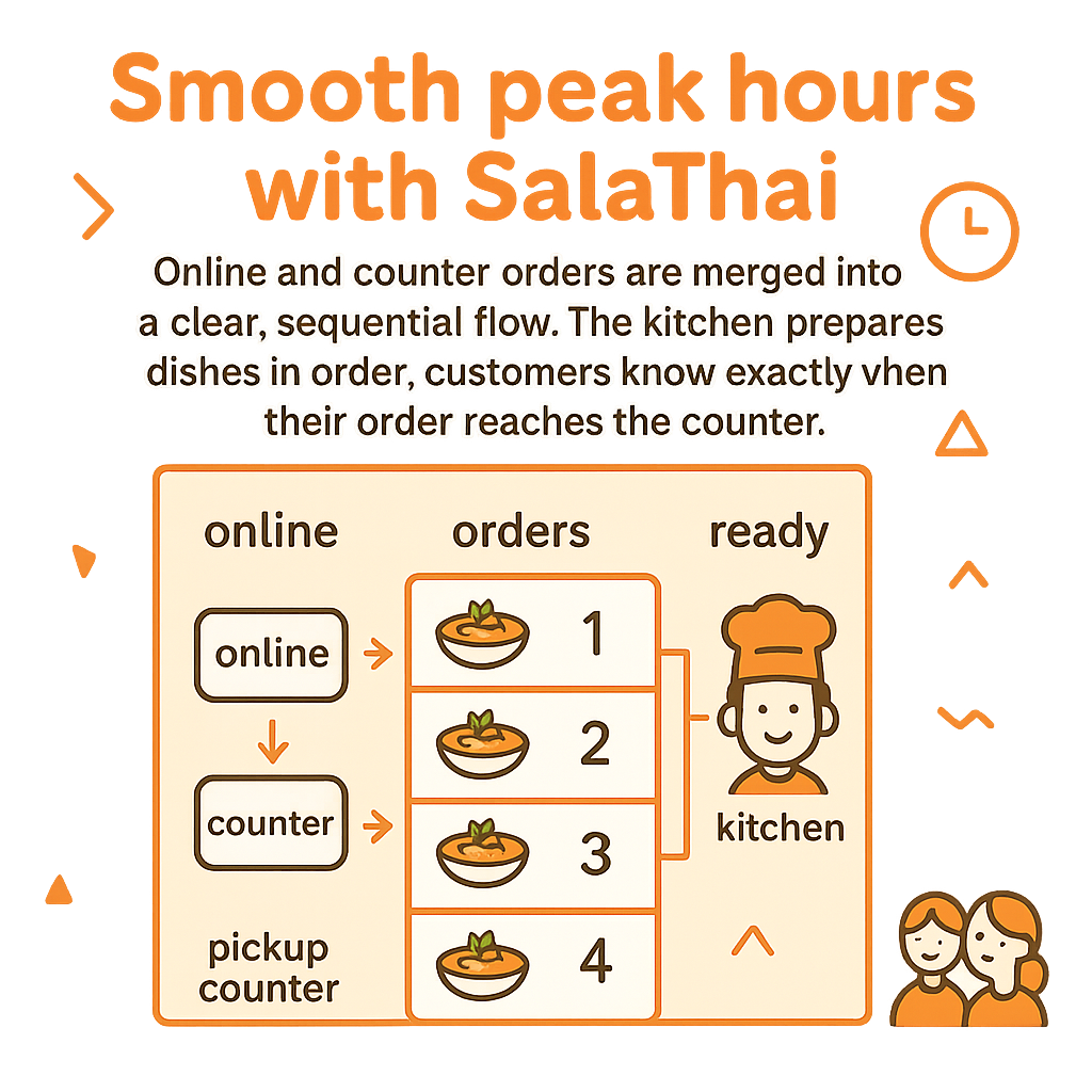 Bếp thao tác theo hàng đợi pickup của Sala Thai